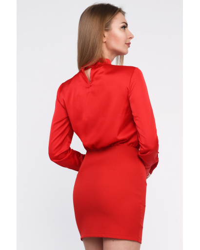 Комбинированное мини платье красного цвета 35073, Цвет: Красный, Размер: XS, изображение 2