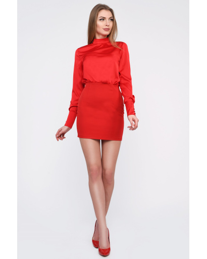 Комбинированное мини платье красного цвета 35073, Цвет: Красный, Размер: XS, изображение 3