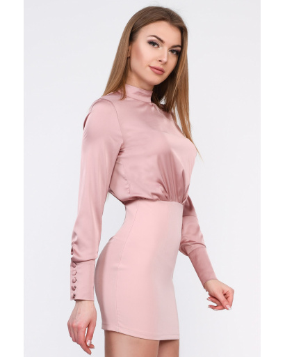 Комбинированное мини платье розового цвета 35074, Цвет: Светло-розовый, Размер: XS, изображение 2