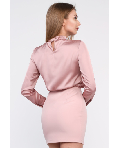 Комбинированное мини платье розового цвета 35074, Цвет: Светло-розовый, Размер: XS, изображение 3