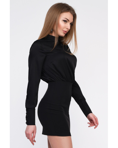 Комбинированное черное мини платье 35075, Цвет: Черный, Размер: XS, изображение 2