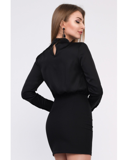 Комбинированное черное мини платье 35075, Цвет: Черный, Размер: XS, изображение 3