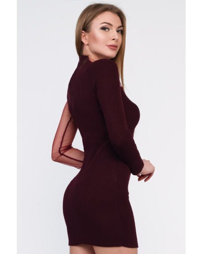 Асимметричное платье с одним рукавом 35078, Цвет: Бургунди, Размер: XS, изображение 3