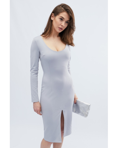 Блакитна міді-сукня з ефектним розрізом 32631, Колір: Сірий, Розмір: XS, зображення 2