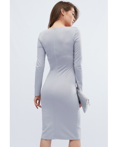 Блакитна міді-сукня з ефектним розрізом 32631, Колір: Сірий, Розмір: XS, зображення 5