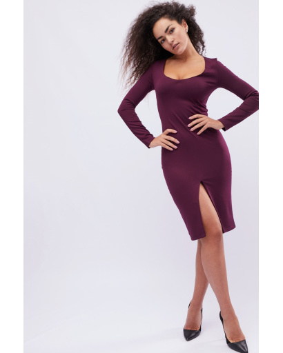 Міді-сукня марсала з ефектним розрізом 32632, Колір: Бургунді, Розмір: XS, зображення 2