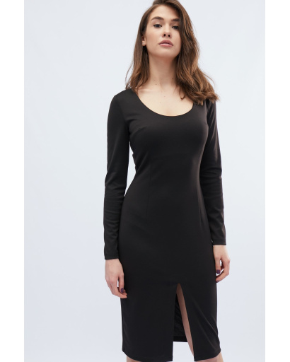 Чорна міді-сукня з ефектним розрізом 32633, Колір: Чорний, Розмір: L, зображення 2