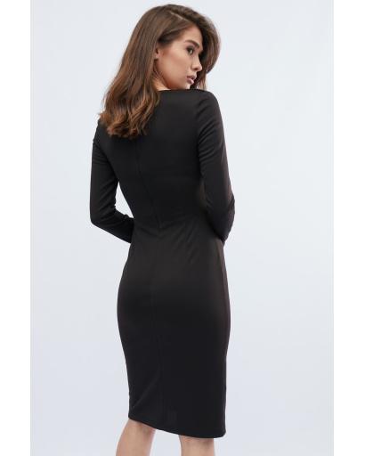 Чорна міді-сукня з ефектним розрізом 32633, Колір: Чорний, Розмір: L, зображення 4