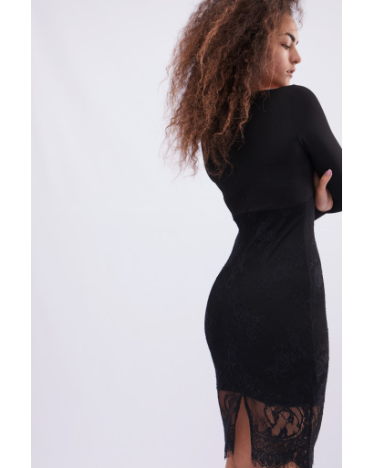 Гіпюрова чорна сукня з розрізом шліца 32634, Колір: Чорний, Розмір: XS, зображення 3