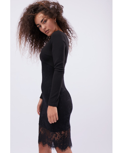 Гіпюрова чорна сукня з розрізом шліца 32634, Колір: Чорний, Розмір: XS, зображення 4