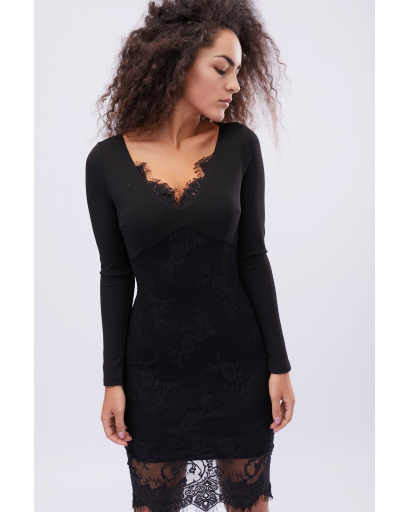 Гіпюрова чорна сукня з розрізом шліца 32634, Колір: Чорний, Розмір: XS, зображення 5