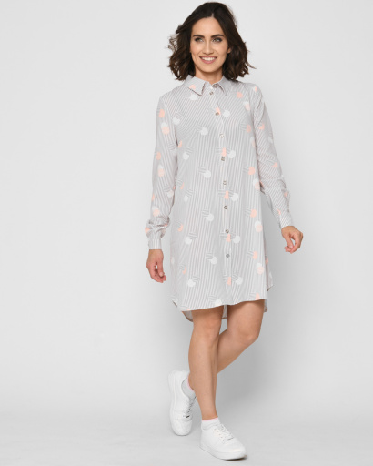 Літня сукня-сорочка з принтом у смужку та горох 32781, Колір: Сірий, Розмір: XS, зображення 2