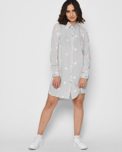 Літня сукня-сорочка з принтом у смужку та горох 32781, Колір: Сірий, Розмір: XS, зображення 4