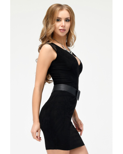 Замшева сукня з v-подібним вирізом 34766, Колір: Чорний, Розмір: XS, зображення 2