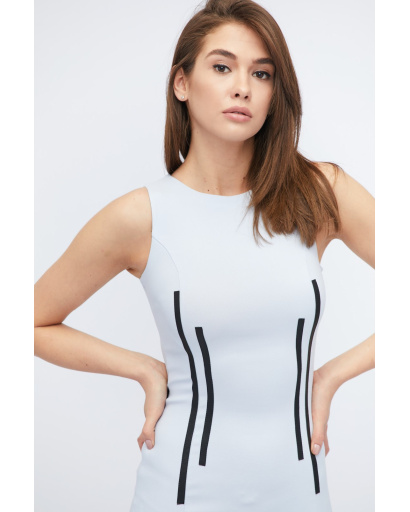 Платье футляр без рукавов 32811, Цвет: Голубой, Размер: XS, изображение 3