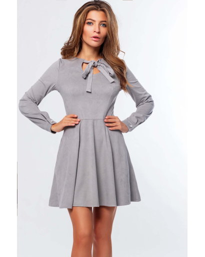 Замшева сіра сукня бебі дол з зав'язками 34672, Колір: Сірий, Розмір: M, зображення 2