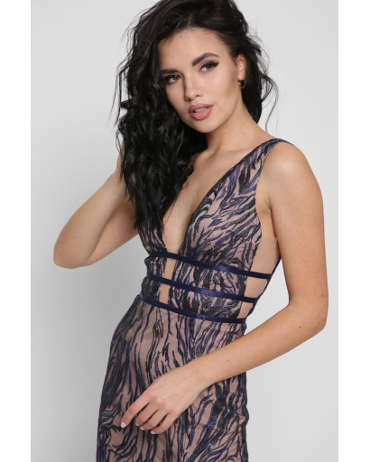 Кокетливое синее вечернее платье с глубоким вырезом 36325, Цвет: Синий, Размер: XS, изображение 2