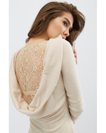 Трикотажна сукня з мереживною спинкою 31920, Колір: Пудровий, Розмір: L, зображення 3