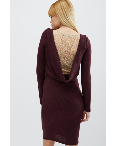 Трикотажна сукня з мереживною спинкою 31922, Колір: Бургунді, Розмір: XS, зображення 3