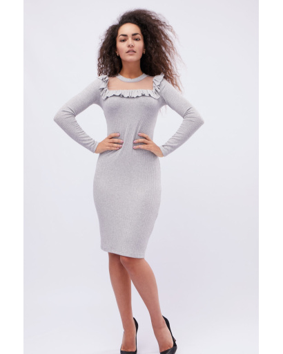 Трикотажное серебряное платье с рюшами 32469, Цвет: Серебрянный, Размер: XS, изображение 2