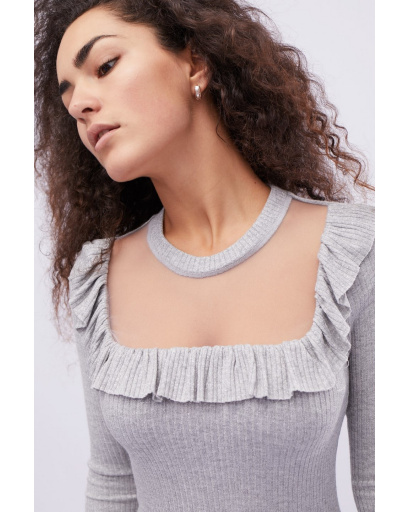 Трикотажное серебряное платье с рюшами 32469, Цвет: Серебрянный, Размер: XS, изображение 4