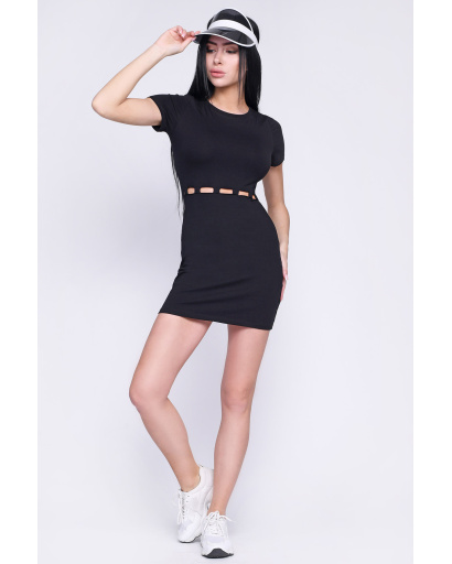 Повсякденна приталена чорна сукня 35752, Колір: Чорний, Розмір: XS, зображення 4