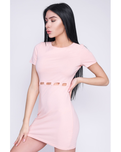 Приталенное платье мини с короткими рукавами 35753, Цвет: Персиковий, Размер: XS, изображение 2