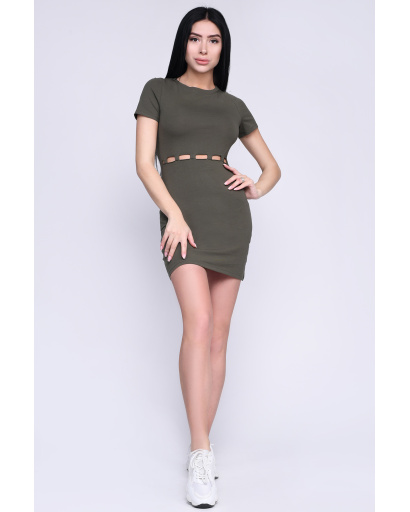 Сукня міні кольору хакі 35755, Колір: Хакі, Розмір: XS, зображення 4