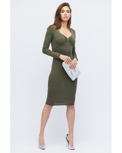 Демисезонное платье-миди цвета хаки 32845, Цвет: Хаки, Размер: L, изображение 2