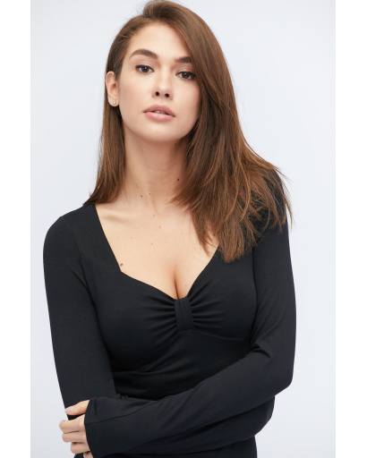 Демисезонное черное платье-миди 32846, Цвет: Черный, Размер: XS, изображение 2