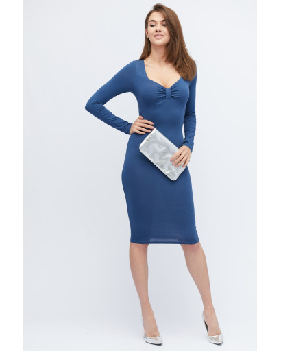 Демісезонна сукня-міді кольору джинс 32848, Колір: Джинс, Розмір: XS, зображення 2