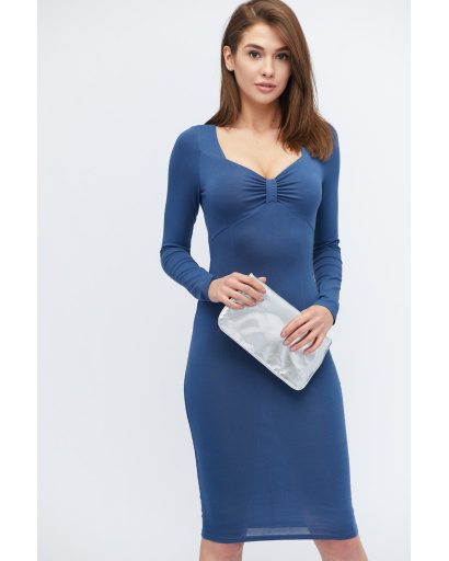 Демісезонна сукня-міді кольору джинс 32848, Колір: Джинс, Розмір: XS, зображення 3