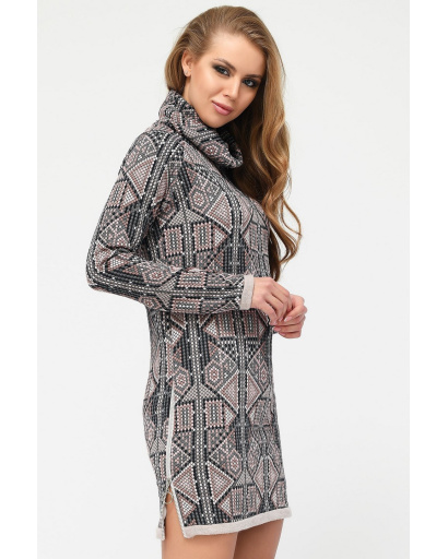 Тепла трикотажна сукня 34764, Колір: Пудровий, Розмір: XS, зображення 2