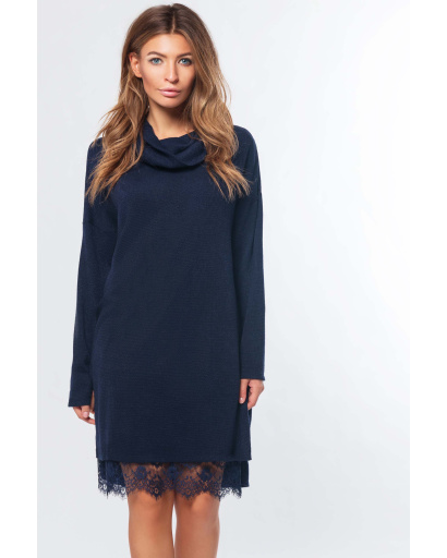 Трикотажна синя сукня з гіпюровим низом 34740, Колір: Синій, Розмір: XS, зображення 2