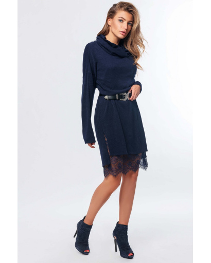 Трикотажна синя сукня з гіпюровим низом 34740, Колір: Синій, Розмір: XS, зображення 3