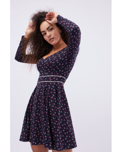 Синя сукня в квітку 32607, Колір: Синій, Розмір: XS, зображення 4