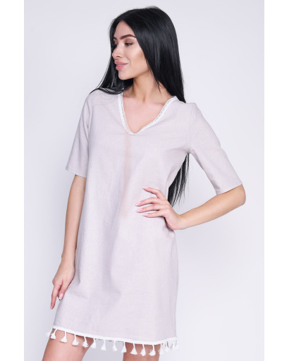 Жіноча сукня з пензликами 35861, Колір: Сірий, Розмір: S, зображення 2