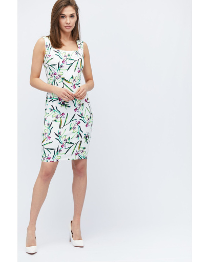 Молочное платье миди с цветочным принтом 32803, Цвет: Молочний, Размер: XS, изображение 2