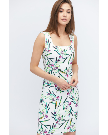 Молочное платье миди с цветочным принтом 32803, Цвет: Молочний, Размер: XS, изображение 3