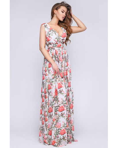 Квіткова сукня-максі 35777, Колір: Корал, Розмір: XS, зображення 2