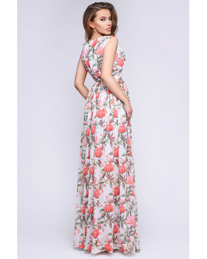 Квіткова сукня-максі 35777, Колір: Корал, Розмір: XS, зображення 3