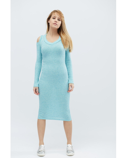 Бирюзовое платье миди с разрезами на плечах 32341, Цвет: Бирюзовый, Размер: XS, изображение 2