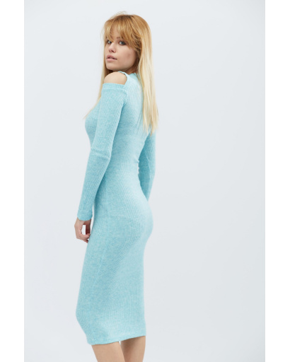 Бирюзовое платье миди с разрезами на плечах 32341, Цвет: Бирюзовый, Размер: XS, изображение 4