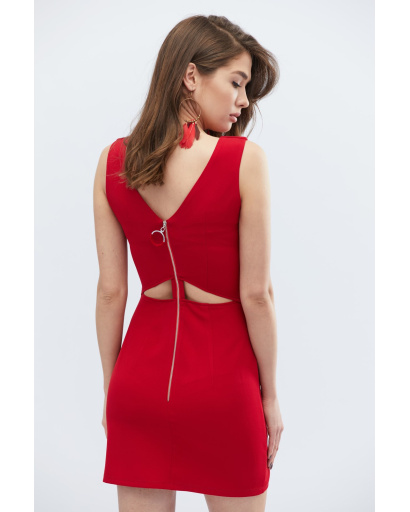 Красное платье-футляр с вырезами на спине 32671, Цвет: Красный, Размер: L, изображение 3