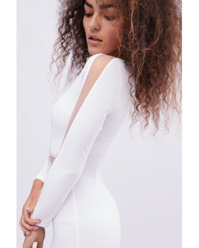 Приталенное белое платье с прозрачными вставками 32518, Цвет: Белый, Размер: S, изображение 3