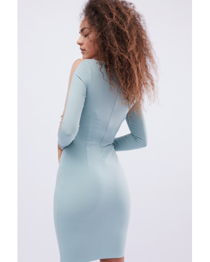 Приталенное платье тиффани с прозрачными цветными вставками 32519, Цвет: Голубой, Размер: M, изображение 5