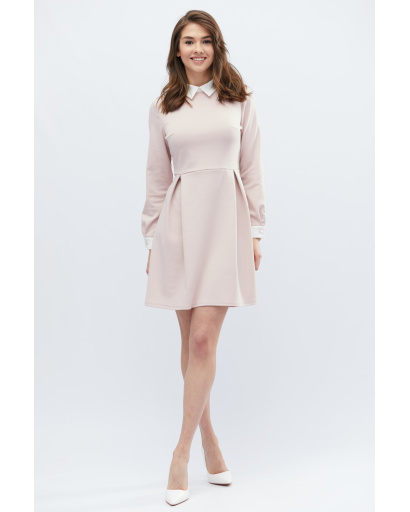 Розовое платье с отложным воротником и манжетами 32648, Цвет: Светло-розовый, Размер: L, изображение 2