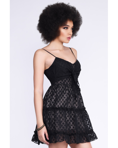 Черное воздушное платье беби долл с рюшами 35497, Цвет: Черный, Размер: XS, изображение 2