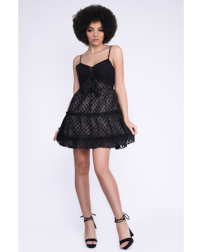 Черное воздушное платье беби долл с рюшами 35497, Цвет: Черный, Размер: XS, изображение 4