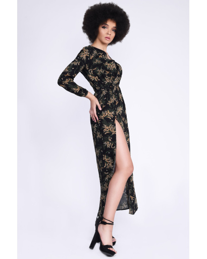 Черное платье-макси с двумя разрезами 35503, Цвет: Черный, Размер: XS, изображение 2